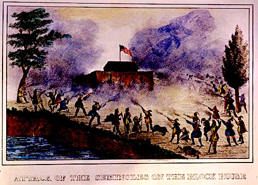 Attack of the Seminoles on the Blockhouse. Image: Wiki Commons.: